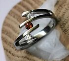 Simulated Ruby Men's Bypass Wedding Tension Set Ring 14K White Gold Plated