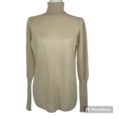 Suéter Terciopelo Graham Spencer Cuello Alto Talla XL 100% Cachemira Acanalado Marfil Foto 1 de 4