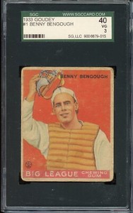 1933 Goudey Baseball #1 Benny Bengough SGC 3
