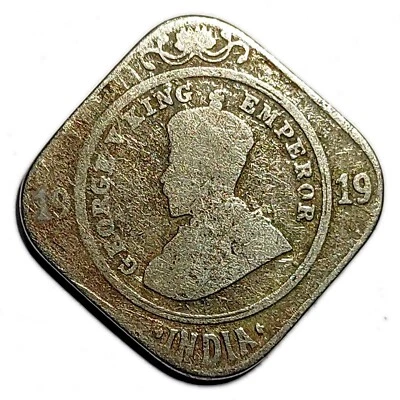 BRITISH INDIA 1919 COPPER NICKEL TWO ANNA RARE COIN - Image 1 of 2