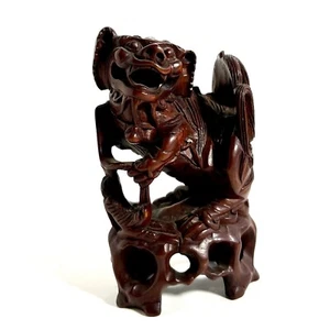 Vintage 3.5” Hand Carved Wood Foo Dog China Beautiful Details - Picture 1 of 14