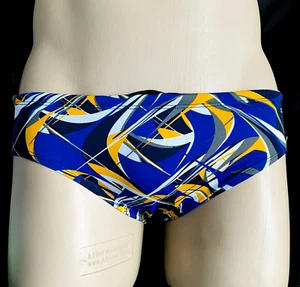 NWT Dolfin Men's Racing /Diving Bikini Swim Suit Blue-Gold PREDATOR 141RA sz 30 - Picture 1 of 7