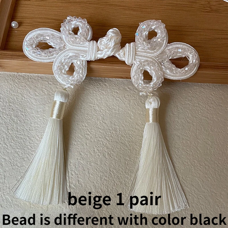 1 Pair Chinese Knot Frog Button with Tassel Beaded Sewing Closure Fastener Retro - Image 1 of 4
