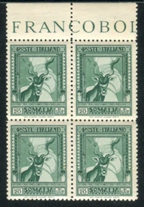1932 Somalia Pittorica 20 lire antilope verde dent 12 nuovo spl MNH ** quartina - Picture 1 of 1