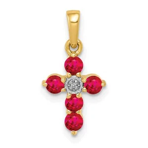 14k Yellow Gold .30 Ruby and Diamond Cross Charm Pendant - Picture 1 of 7
