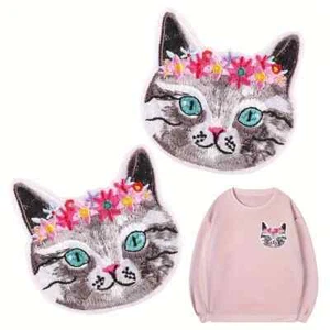 1 pcs Embroidered Cat Iron-on Patch 3 x 3 +1/2 inch - Picture 1 of 4