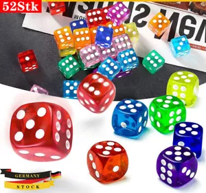 52x Spiel Würfelset Casino 6-seitige Würfel 16mm Bunt Acrylwürfel Speilesammlung - Bild 1 von 13
