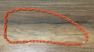 VTG 80's Plastic Clip On Charm Orange 22.5" Necklace Chain Retro Pendant 1980s - Picture 1 of 3