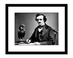 Edgar Allan Poe 8x10 Druck Literaturschriftsteller Dichter mit Raben - Bild 1 von 2