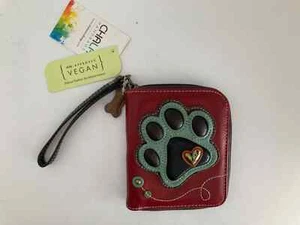 Chala Wallet Vegan Leather Burgundy Dog Paw Print Zip Around Wristlet 839PP9 NWT - Imagen 1 de 17