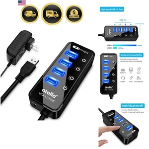 USB 3.0 Hub 4 Ports with Smart Charging Individual Switches Black - Picture 1 of 9