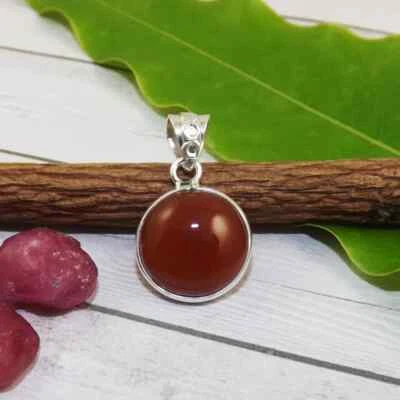 Splendido Rosso Corniola Gemma 925 Argento Sterling Fatto a Mano Ciondolo - Immagine 1 di 4