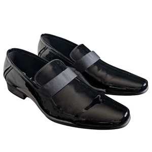 Mocassini Calvin Klein uomo Bernard pelle verniciata nero 12W scarpe eleganti formali - Foto 1 di 14