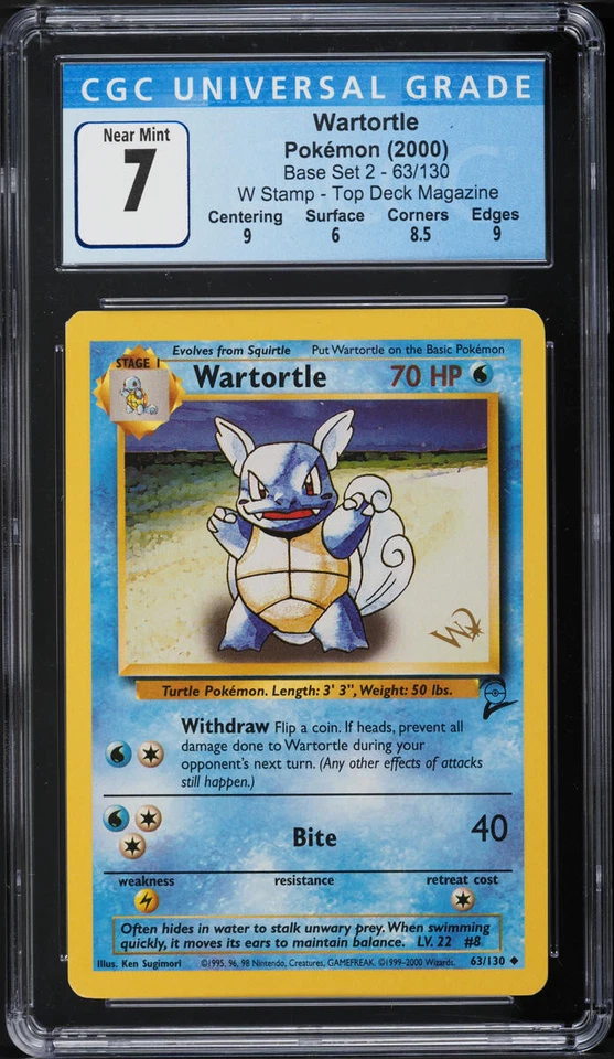 2000 POKEMON BASE SET 2 W GOLD STAMP WARTORTLE #63 CGC 7 NM #3790966308 - Image 1 of 2