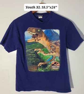 Vintage 1999 Jurassic Park Dinosaurs Raptor Blue Youth XL T-Shirt Universal - Image 1 of 4