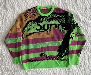 Supreme Digital Flag Sweater Light Green Sz M 100 % Authentic