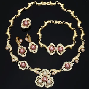 Juego de joyas informal de fiesta de perlas estimuladas rosa con crema - Imagen 1 de 8