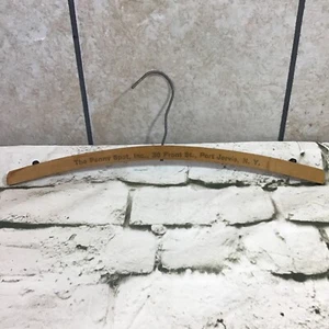 Clothing Hanger Vintage Wood The Penny Spot New York Wire Curved Slim - Picture 1 of 4