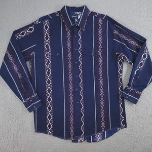 Vintage Wrangler Shirt Mens XL Blue Red Aztec Striped Western Pearl Snap Button - Picture 1 of 24