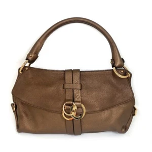 Salvatore Ferragamo Gancini one shoulder Hand Bag Leather BronzeBrown - Bild 1 von 12
