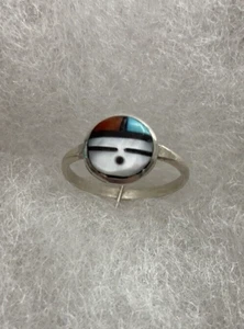 Southwest Style Sterling Silver ~ Sunface Ring ~ Size 4.5 ~ Width 1.5mm ~ 1g - Picture 1 of 7