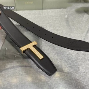 TOM FORD Hombre Diamante Hebilla en T Negro Cuero Genuino Cinturón 35mm 100~125cm - Imagen 1 de 6