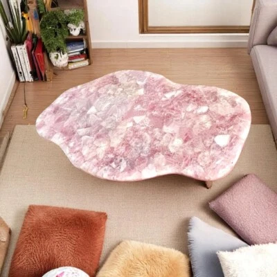 36"x24" Live Edge Rose Quartz Stone Dining Table Crystal Healing Gemstone Decors - Image 1 of 4