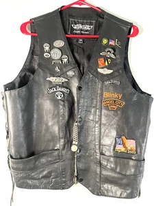 Harley Davidson gilet in pelle con spille e toppe abbigliamento motociclista UNIK taglia 48 - Foto 1 di 12