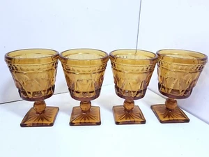 Vintage Indiana Glas Colony Park Lane Bernsteinfarbene Weingläser mit Fuß (4) - Bild 1 von 9
