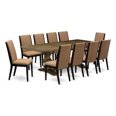 East West Furniture Table and 10 Light Sable Chair in Distressed Jacobean - Image 1 of 4