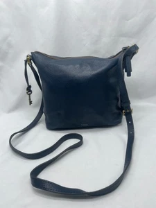 Fossil blaue Leder Handtasche klein Crossbody goldfarbene Hardware eckig - Bild 1 von 15