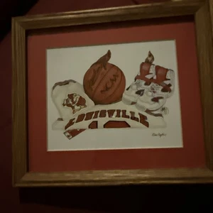 Louisville Cardinals 1980’s Basketball Print Artist Don Engler 7.75x6.75” Framed - Picture 1 of 8