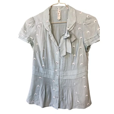 Blusa Floreat para mujer azul bordada con pajarita romántica ángel de negocios talla 8 Foto 1 de 4