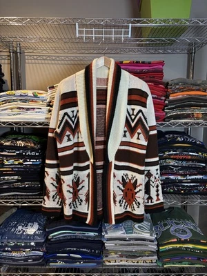 Vtg 1970s Shawl Collar Sweater Aztec Western Women’s Medium Missing Belt - Image 1 of 4
