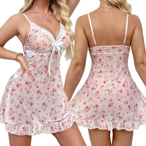 Sexy Women Babydoll Lingerie MIni Dress Floral Nightgown V-Neck Lace Slip Dress - Picture 1 of 12