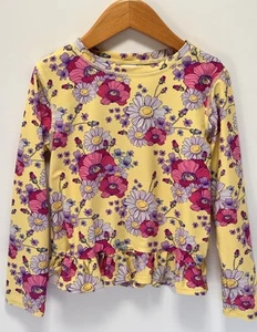 RuffleButts Girls Daisy Delight Rashguard Long Sleeve Yellow/ Pink Size 8 EUC - Picture 1 of 7