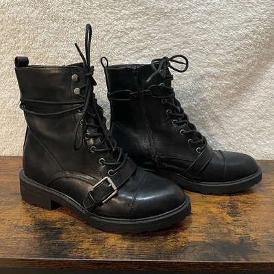 Botas Mujer Talla 10M Blanco Montaña Combate Decreto Negro Hebilla Cremallera Encaje Foto 1 de 4