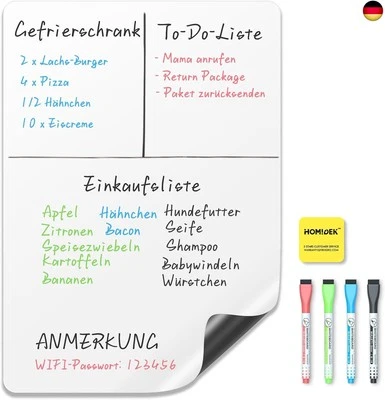HOMiDEK Whiteboard Folie Magnetisch für Kühlschrank: A3 Magnettafel Für Küche Me