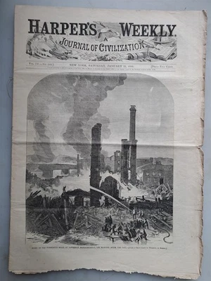 Harpers Weekly - January 21, 1860 - Pemberton Mills Fire - Lawrence Mass. - Image 1 of 4