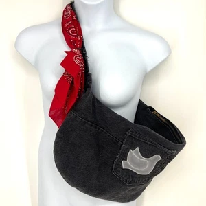 Vintage One of a Kind Upcycled Gap Jeans Zippered Sling Bag Purse with Bandana - Picture 1 of 10