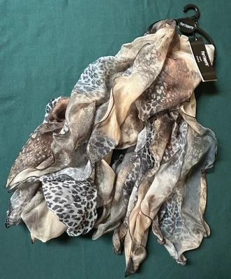 Pier 1 Imports Cheetah Ruffle Scarf Foulard Polyester 66 X 8” New With Tags - Image 1 of 4