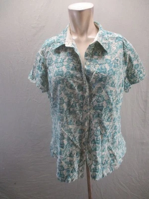 Женская многоцветная рубашка Rei размер L с цветочным узором и коротким рукавом с воротником на пуговицах 523 - Изображение 1 из 4