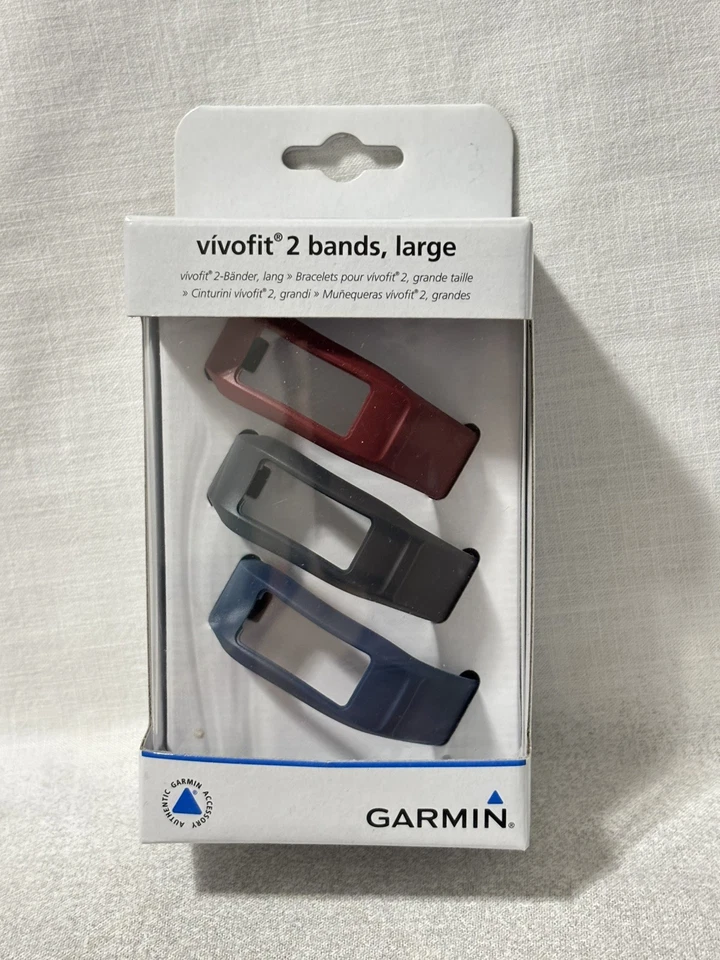 Nuevo Garmin Vivofit 2 Bandas Grandes Paquete de 3 Borgoña/Pizarra/Azul Marino (Rojo/Negro/Azul)  Foto 1 de 4