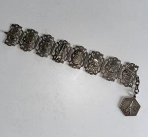 Vintage French Souvenir Panel Bracelet Silver Tone Metal PARIS Sights & Fob - Picture 1 of 6