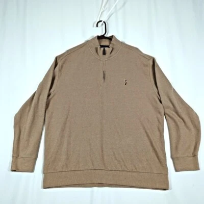 US Polo Assn Sweater Mens 2XL Brown Cotton Blend Knit 1/4 Pullover Polo Pony - Image 1 of 4