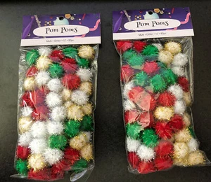 Christmas Multi Colored Glitter POM POMS 1/2" 80/Pk. ~ Qty 2 - Picture 1 of 2