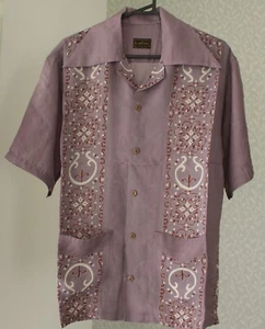 Camisa KAPITAL Seda Rayón Patrón Habananaja Cuello Langur Púrpura Claro Talla 4 - Imagen 1 de 4