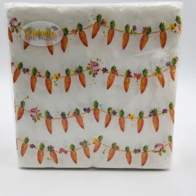 Napkins Decoupage Easter Spring Carrots Garland Cocktail Pack of 80 Count Brunch - Image 1 of 4