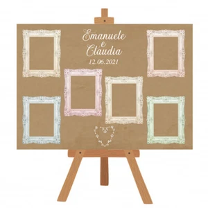 TABLEAU DE MARIAGE MATRIMONIO SHABBY CHIC CARTA KRAFT E CORNICI VINTAGE - Foto 1 di 1