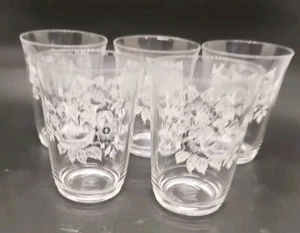 Vintage set of 5 Shot liquor Glasses transfer print white flowers - Picture 1 of 5